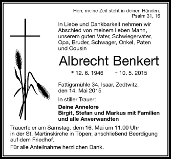 Traueranzeige von Albrecht Benkert von Frankenpost