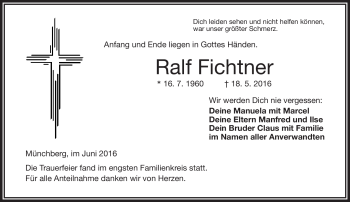 Traueranzeige von Ralf Fichtner von Frankenpost