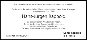 Traueranzeige von Hans-Jürgen Räppold von Neue Presse Coburg