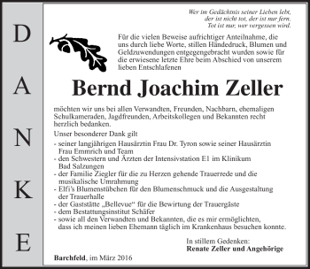 Traueranzeige von Bernd Joachim Zeller von Südthüringer Presse