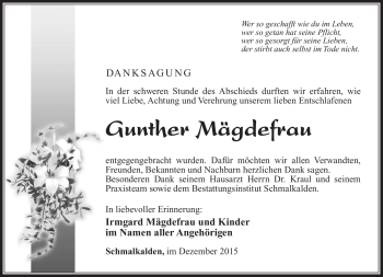 Traueranzeige von Gunther Mägdefrau von Südthüringer Presse