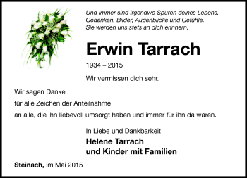 Traueranzeige von Erwin Tarrach von Südthüringer Presse