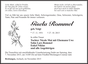 Traueranzeige von Gisela Rommel von Südthüringer Presse