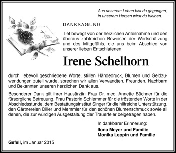 Traueranzeige von Irene Schellhorn von Südthüringer Presse