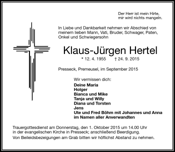 Traueranzeige von Klaus-Jürgen Hertel von Frankenpost