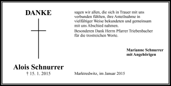 Traueranzeige von Alois Schnurrer von Frankenpost
