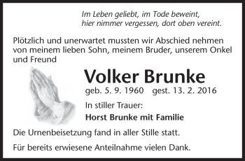 Traueranzeige von Volker Brunke von Neue Presse Coburg