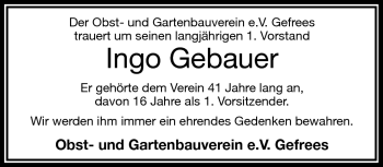 Traueranzeige von Ingo Gebauer von Frankenpost