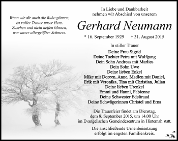 Traueranzeige von Gerhard Neumann von Südthüringer Presse