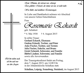 Traueranzeige von Rosemarie Eckardt von Südthüringer Presse