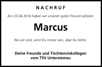 Traueranzeige von Marcus Taubmann von Neue Presse Coburg