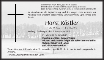 Traueranzeige von Horst Köstler von Frankenpost