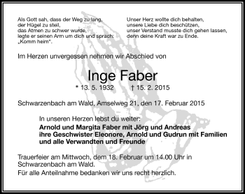 Traueranzeige von Inge Faber von Frankenpost