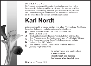 Traueranzeige von karl Nordt von Südthüringer Presse