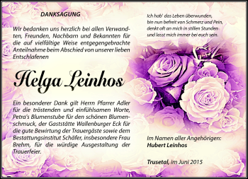 Traueranzeige von Helga Leinhos von Südthüringer Presse