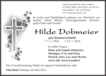 Traueranzeige von Hilde Dobmeier von Südthüringer Presse