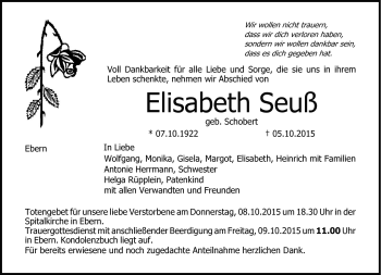 Traueranzeige von Elisabeth Seuß von Neue Presse Coburg