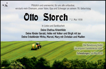 Traueranzeige von Otto Storch von Südthüringer Presse