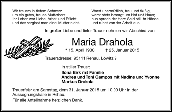 Traueranzeige von Maria Drahola von Frankenpost