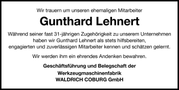 Traueranzeige von Gunthard Lehnert von Neue Presse Coburg