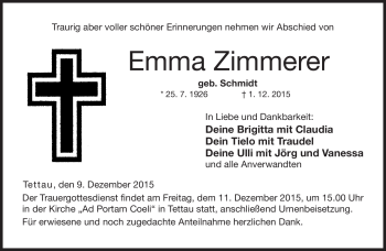 Traueranzeige von Emma Zimmerer von Neue Presse Coburg