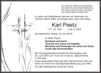 Traueranzeige von Karl Peetz von Frankenpost