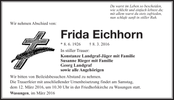 Traueranzeige von Frida Eichhorn von Südthüringer Presse