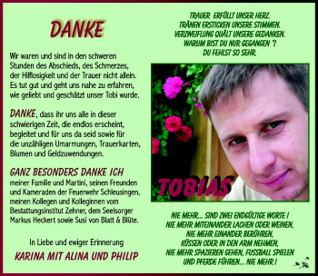 Traueranzeige von Tobias Schneider von Südthüringer Presse