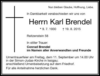 Traueranzeige von Karl Brendel von Frankenpost