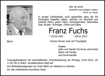 Traueranzeige von Franz Fuchs von Neue Presse Coburg