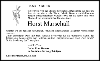 Traueranzeige von Horst Marschall von Südthüringer Presse