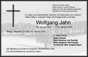 Traueranzeige von Wolfgang Jahn von Frankenpost