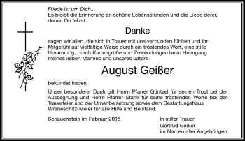 Traueranzeige von August Geißer von Frankenpost