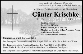 Traueranzeige von Günter Krischke von Neue Presse Coburg