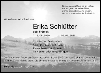 Traueranzeige von Erika Schlütter von Südthüringer Presse