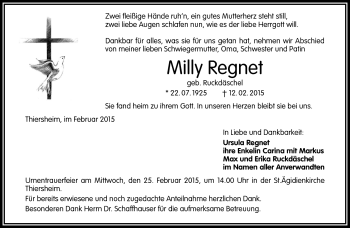 Traueranzeige von Milly Regnet von Frankenpost