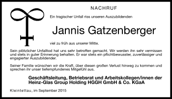 Traueranzeige von Jannis Gatzenberger von Neue Presse Coburg