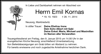 Traueranzeige von Emil Kornas von Frankenpost