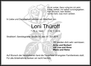 Traueranzeige von Loni Thüroff von Frankenpost