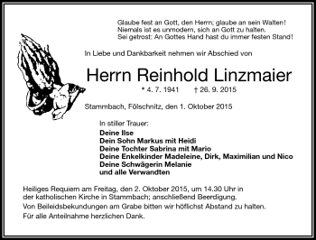Traueranzeige von Reinhold Linzmaier von Frankenpost