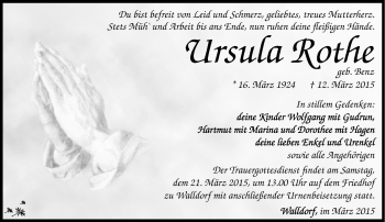 Traueranzeige von Ursula Rothe von Südthüringer Presse