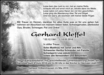 Traueranzeige von Gerhard Kleffel von Südthüringer Presse