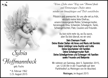 Traueranzeige von Sylvia Hoffmannbeck von Südthüringer Presse