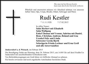 Traueranzeige von Rudi Kestler von Neue Presse Coburg