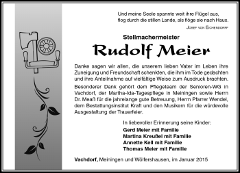 Traueranzeige von Rudolf Meier von Südthüringer Presse