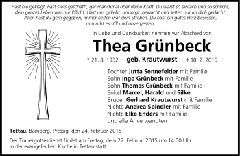 Traueranzeige von Thea Grünbeck von Neue Presse Coburg
