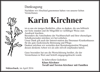 Traueranzeige von Karin Kirchner von Südthüringer Presse