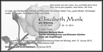 Traueranzeige von Elisabeth Munk von Südthüringer Presse