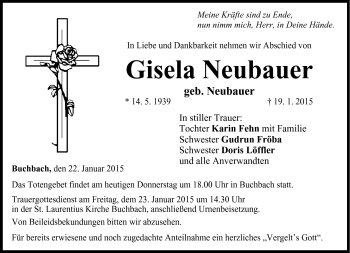 Traueranzeige von Gisela Neubauer von Neue Presse Coburg