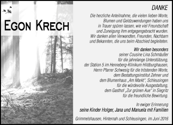 Traueranzeige von Egon Krech von Südthüringer Presse